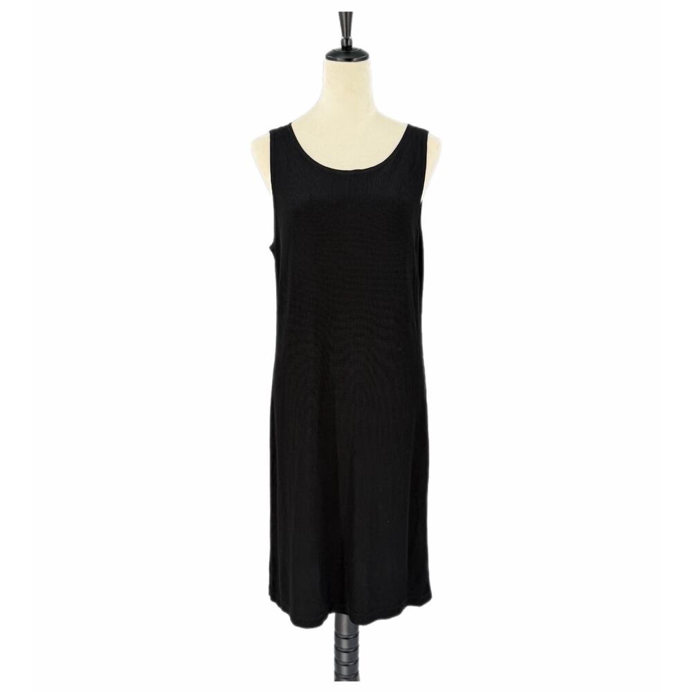 Chicoโs Sz 1 Black Ribbed Knit Beachy Simple Versatile Layering Basic Tank Dress